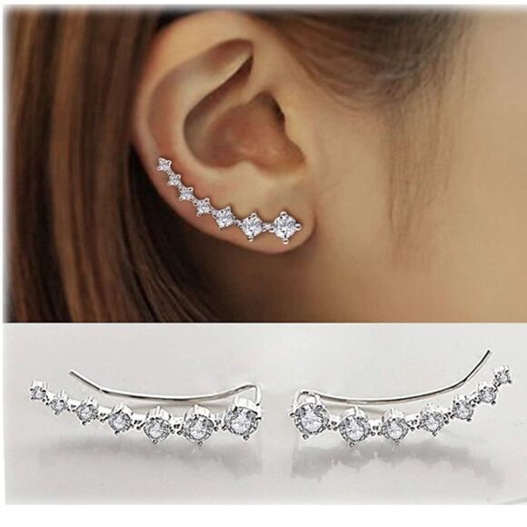 Sterling Silver Zirconia Climber Ear Cuff Earrings - Picture 1 of 9
